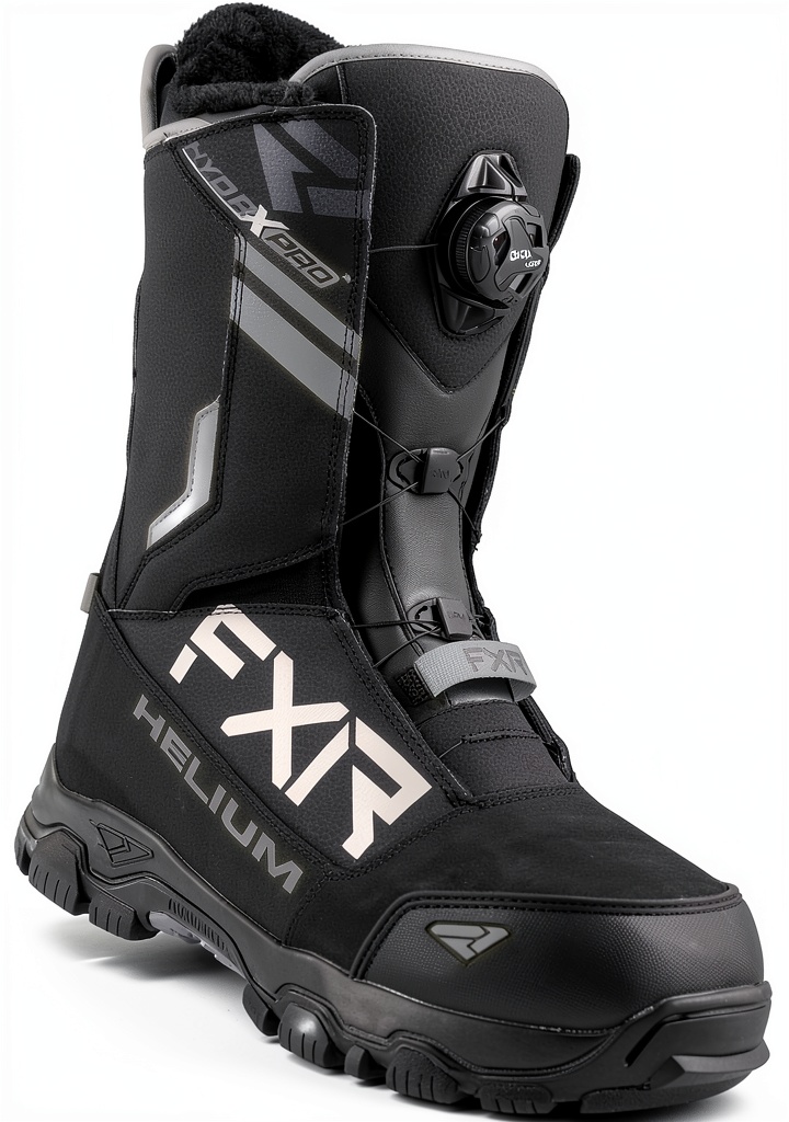 Installing FXR Helium BOA men's boot 2021 Black Leather on a wooden floor