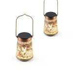 Christmas Gifts For Women, 2 Pack Solar Lanterns Outdoor Waterproof, Retro Hollowed-Out Metal Hummingbird Garden Decor Gifts for Women Mom Grandma, 2 Modes Hanging Solar Lights Outside for Yard, Patio-0